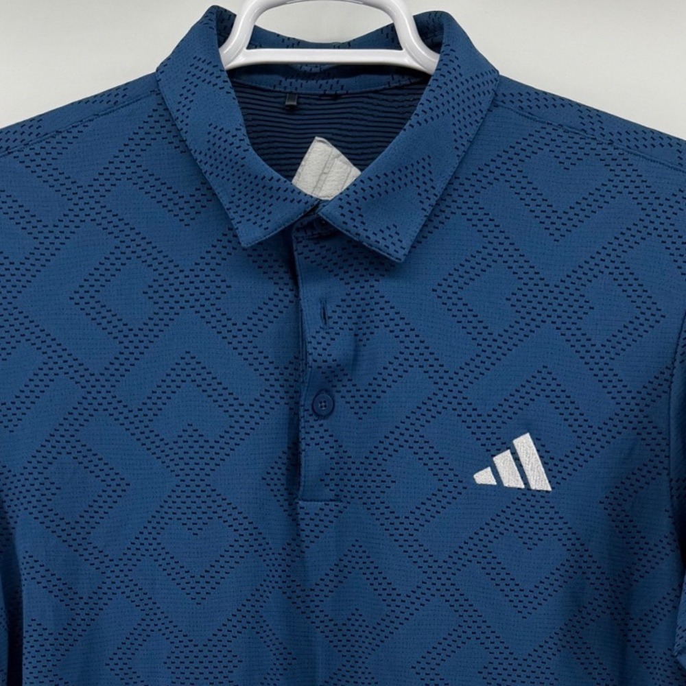 Adidas Golf Mens Blue Geometric Diamond Polo Large PGA Tour Issue Andrew Novak